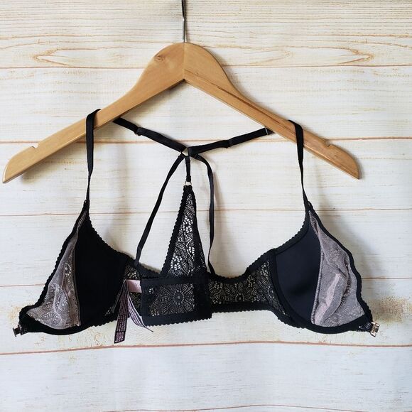 Victoria's Secret Very Sexy Lace Unlined Plunge Underwire Bra 34B Goth Black - Picture 9 of 13